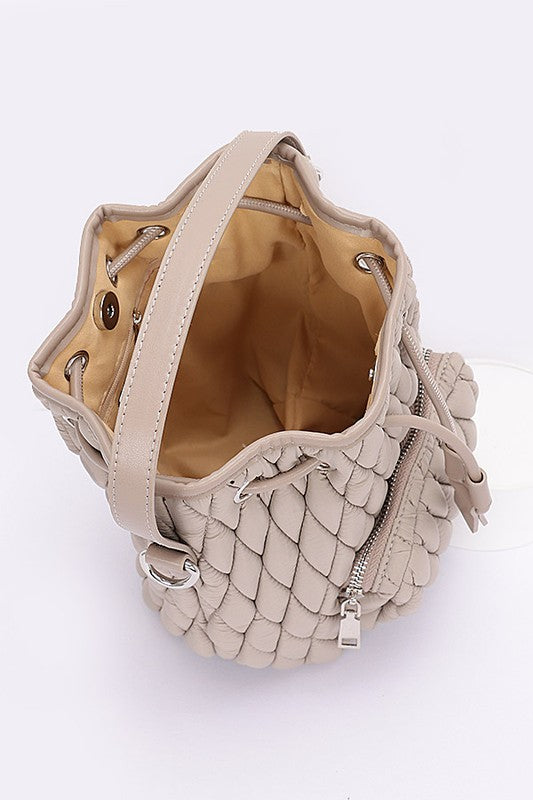 Women Nylon Quilted Puffer Convertible Bucket Bag | Zarnesh