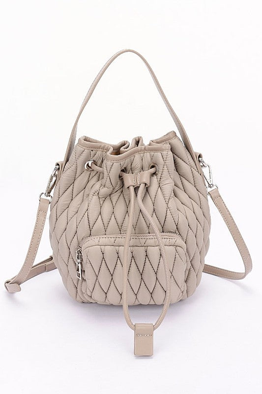 Women Nylon Quilted Puffer Convertible Bucket Bag | Zarnesh