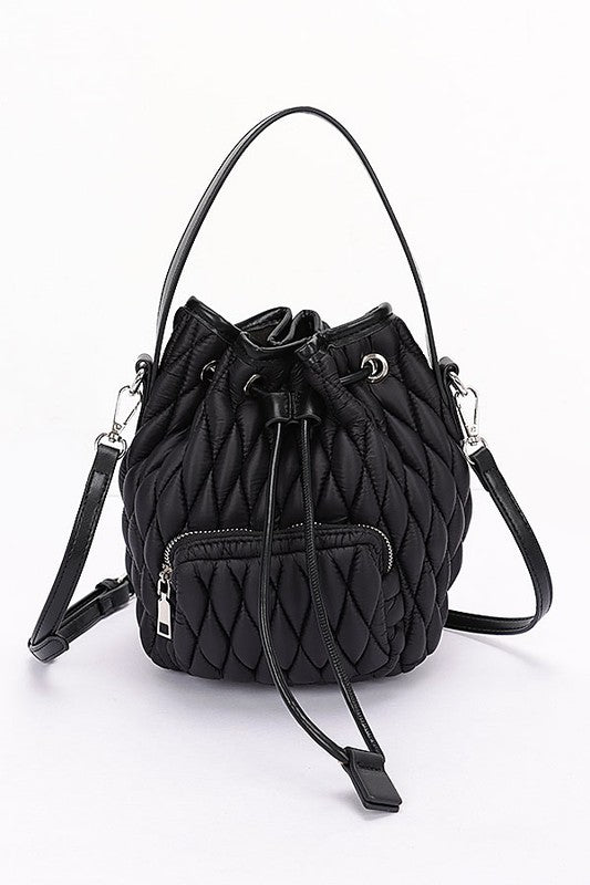 Women Nylon Quilted Puffer Convertible Bucket Bag | Zarnesh