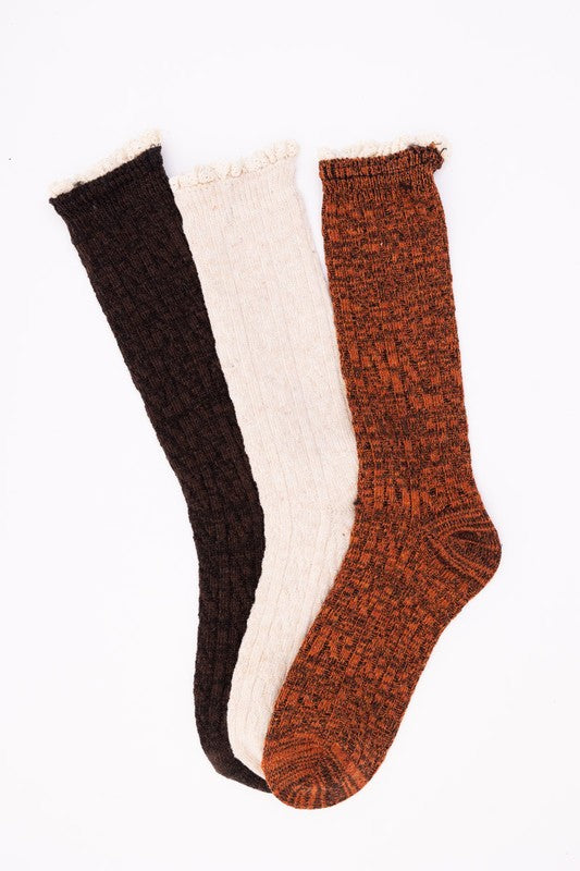 Women Autumn Vibes Ribbed Ruffle Trim Socks | Zarnesh