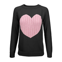 Women Love Heart Jacquard Round Neck Pullover Sweater | Zarnesh