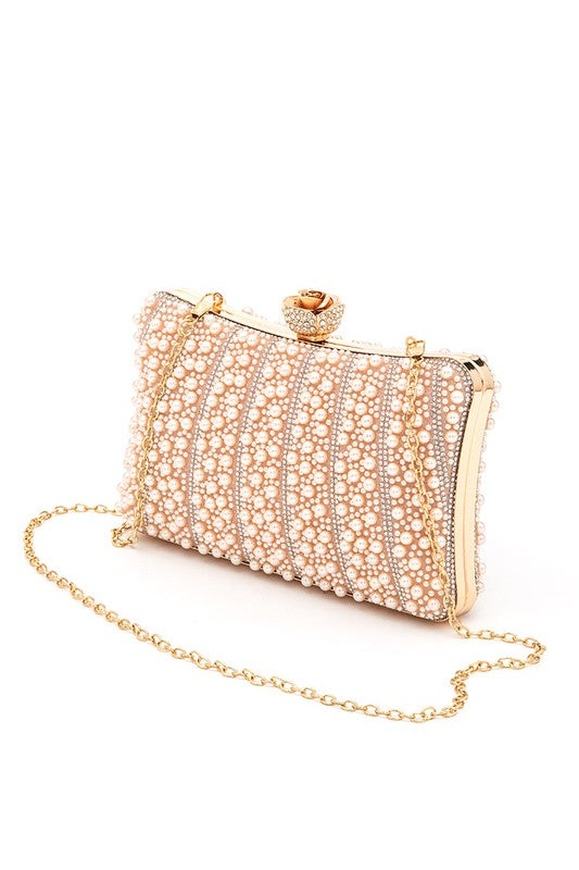 Women Pearl Rhinestone Evening Formal Box Clutch | Zarnesh