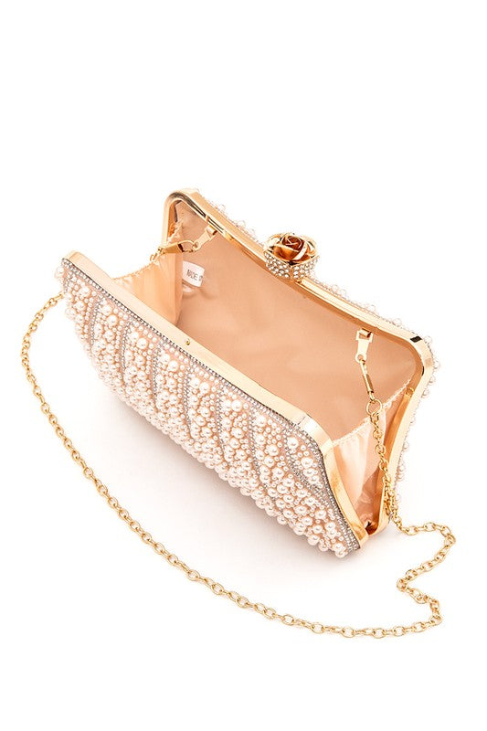 Women Pearl Rhinestone Evening Formal Box Clutch | Zarnesh