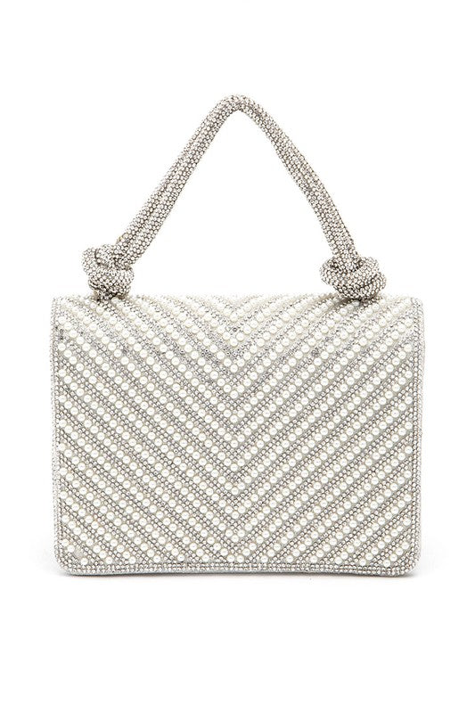 Women Pearl Studs Rhinestone Handle Clutch Bag | Zarnesh