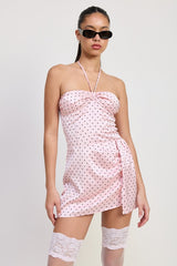 Women Flatter Fit Polka Dot Sleeveless Halter Neck Mini Dress Zarnesh