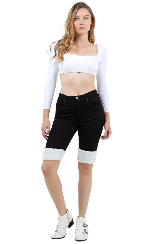 Women Bermuda Short with Sherpa Detail | Zarnesh