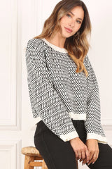 Women’s Herringbone Pattern Crew Neck Sweater | Zarnesh