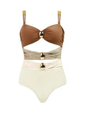 Women One Piece Color Block Cutout Design Swimsuit Zarnesh