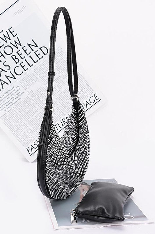 Women Rhinestone Mesh Iconic Small Pouch Shoulder Bag Set Zarnesh