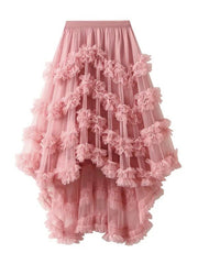 Women Fairy Ruffle Tiered A Line Ruffled Irregular Hem Midi Skirt Zarnesh