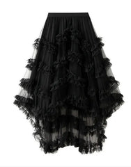 Women Fairy Ruffle Tiered A Line Ruffled Irregular Hem Midi Skirt Zarnesh
