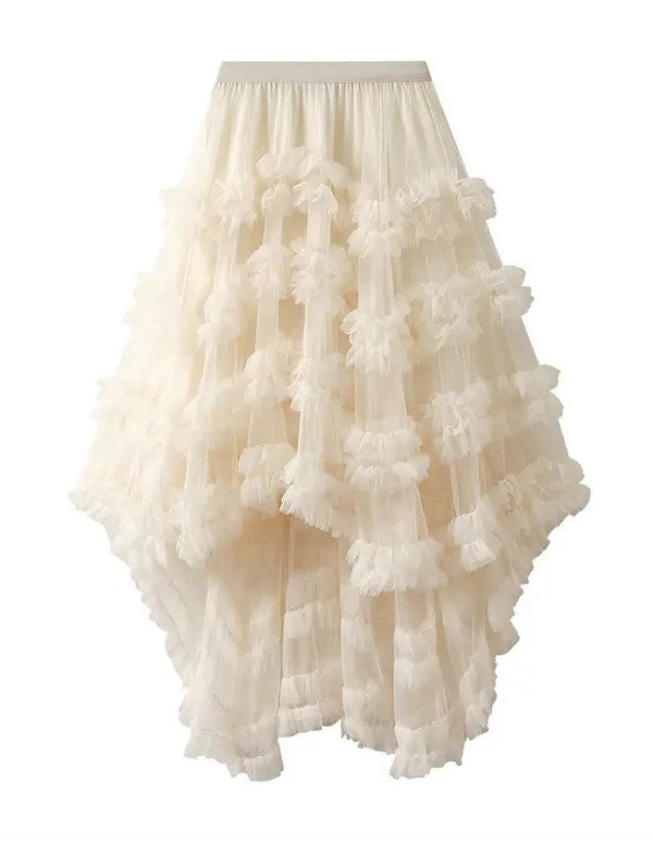 Women Fairy Ruffle Tiered A Line Ruffled Irregular Hem Midi Skirt Zarnesh