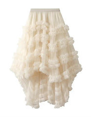 Women Fairy Ruffle Tiered A Line Ruffled Irregular Hem Midi Skirt Zarnesh
