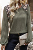 Women Leopard Print Crochet Patchwork Rib Knit Sweatshirts Zarnesh