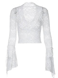 Women Floral Lace Pattern V Neck Floral Lace Tops Bell Long Sleeve Zarnesh