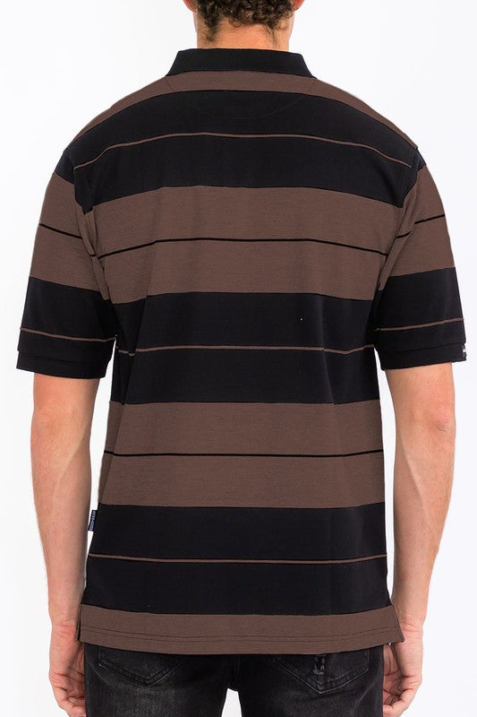 Men Plus Old School Pique Collar Regular Fit Stripe Polo Shirt Zarnesh