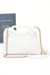 Women Wooden Frame Crochet Flower Top Handle Clutch Zarnesh