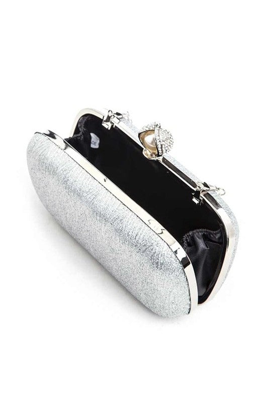 Women Crystal Flower Statement Satin Heart Shape Clutch Zarnesh