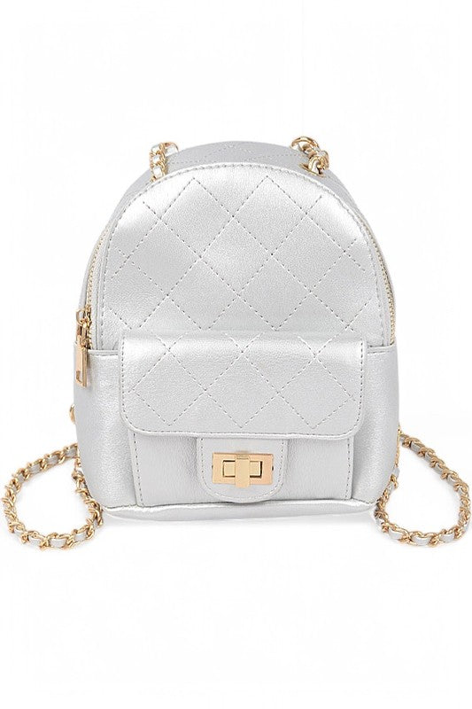 Women Metallic Pastel Quilted Small Convertible Backpack Zarnesh