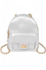 Women Metallic Pastel Quilted Small Convertible Backpack Zarnesh