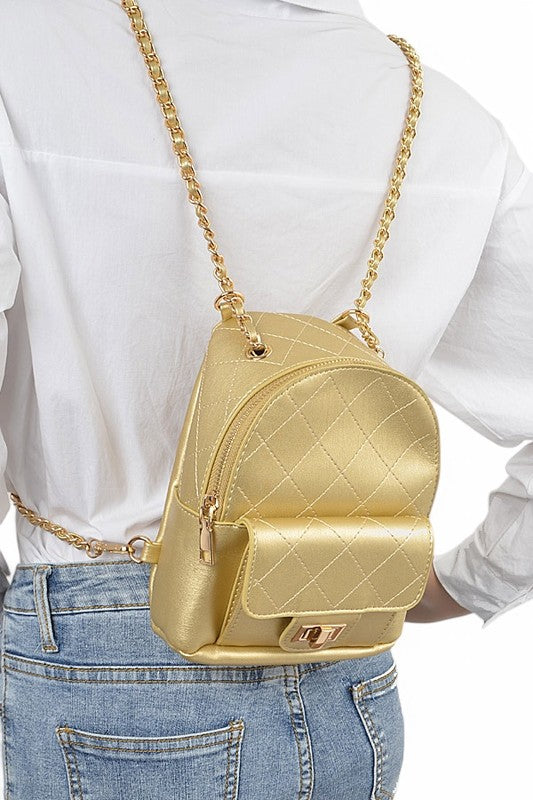 Women Metallic Pastel Quilted Small Convertible Backpack Zarnesh