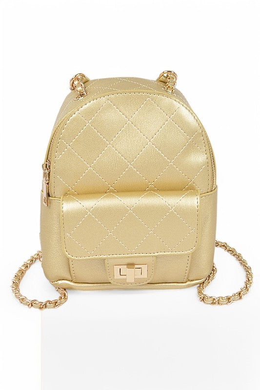Women Metallic Pastel Quilted Small Convertible Backpack Zarnesh