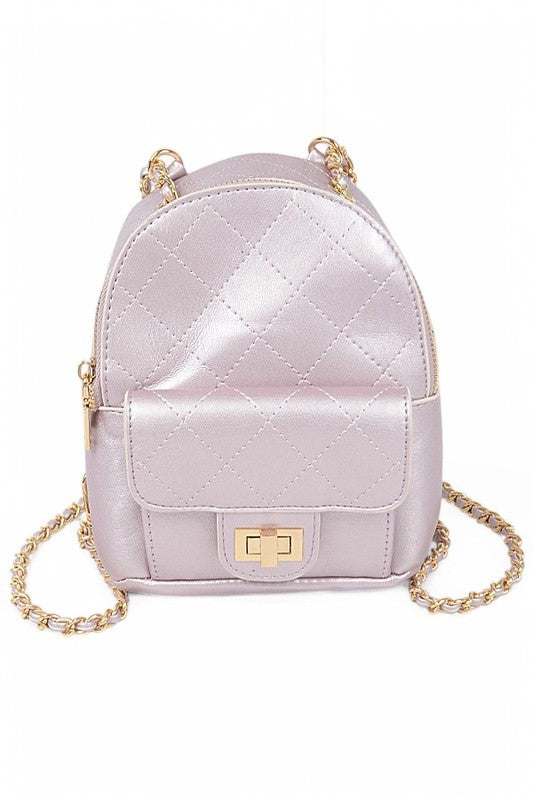 Women Metallic Pastel Quilted Small Convertible Backpack Zarnesh