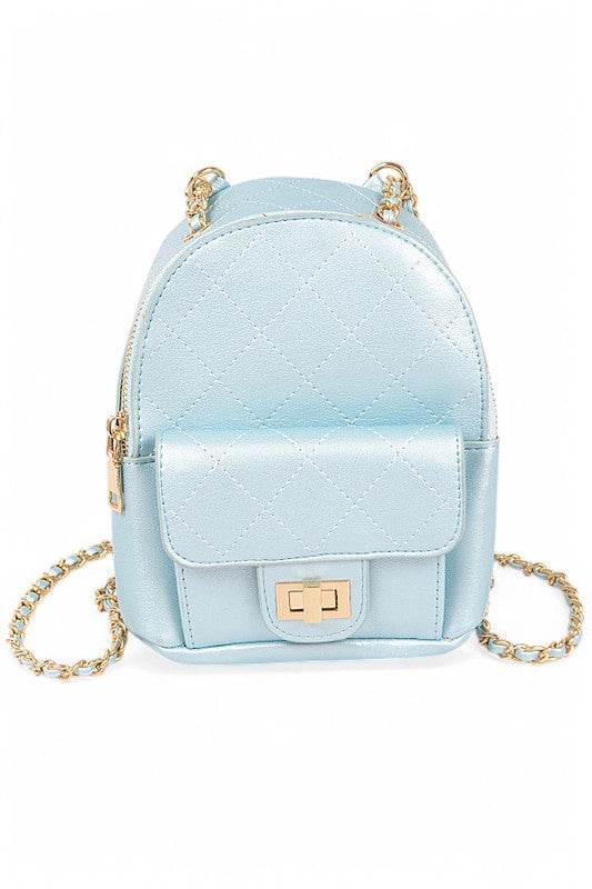 Women Metallic Pastel Quilted Small Convertible Backpack Zarnesh