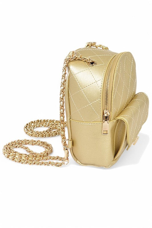 Women Metallic Pastel Quilted Small Convertible Backpack Zarnesh