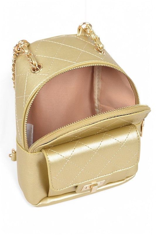 Women Metallic Pastel Quilted Small Convertible Backpack Zarnesh