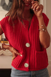 Women’s Solid Knit Side Pockets Buttoned Sweater Vest | Zarnesh