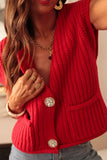 Women’s Solid Knit Side Pockets Buttoned Sweater Vest | Zarnesh
