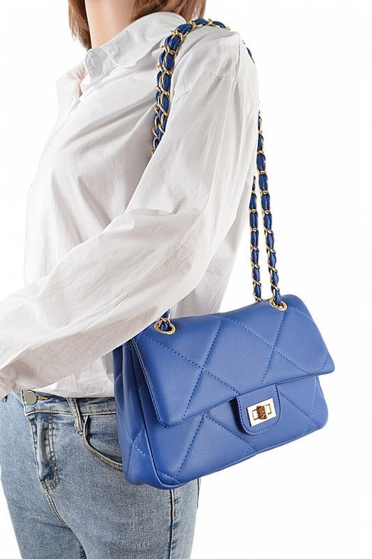 Women Quilted Adjustable Strap Twist Lock Classy Shoulder Bag Zarnesh