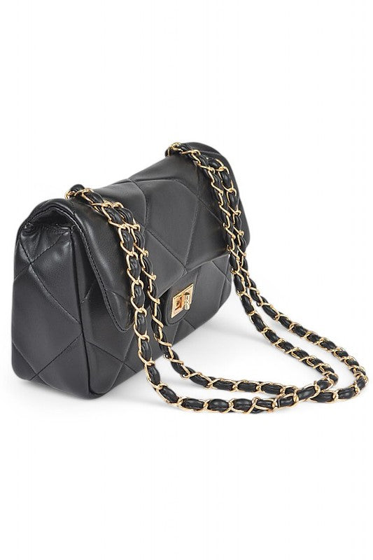 Women Quilted Adjustable Strap Twist Lock Classy Shoulder Bag Zarnesh