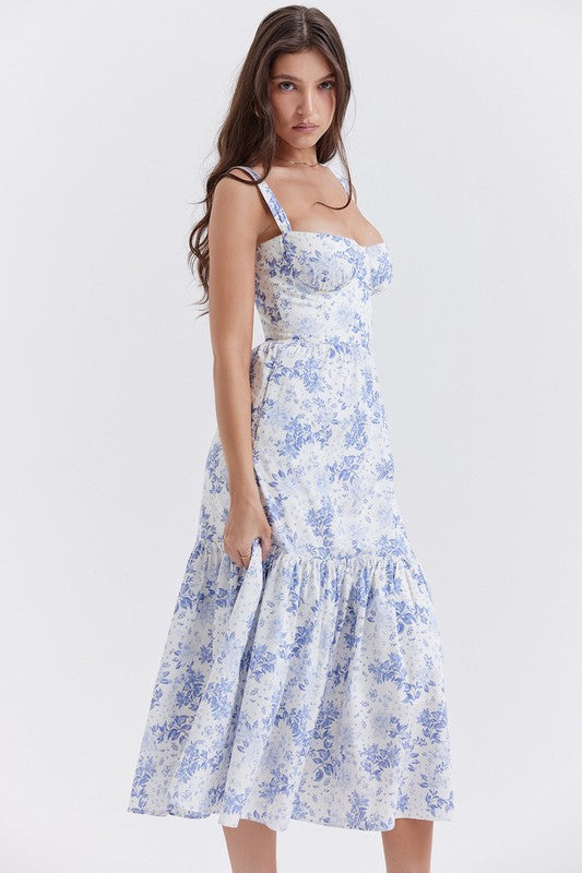 Women Summer Fitted Bodice Adjustable Straps Long Maxi Dresses Zarnesh
