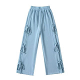 Women Side Tie Ribbon Bows Drawstring Straight Leg Sweatpants Zarnesh