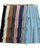 Women Side Tie Ribbon Bows Drawstring Straight Leg Sweatpants Zarnesh