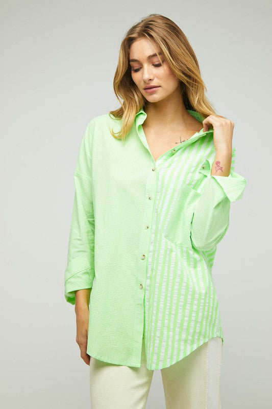 Women Stripe Button Down Long Sleeve Shirt | Zarnesh