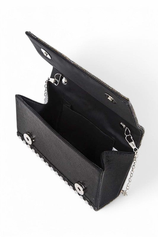 Women Pearl Accent Shoulder Chain Snap On Top Handle Clutch Zarnesh