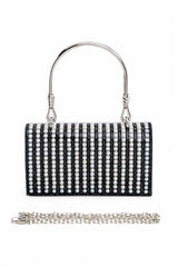 Women Pearl Accent Shoulder Chain Snap On Top Handle Clutch Zarnesh