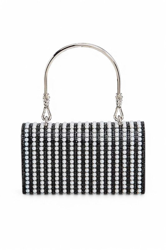 Women Pearl Accent Shoulder Chain Snap On Top Handle Clutch Zarnesh