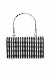 Women Pearl Accent Shoulder Chain Snap On Top Handle Clutch Zarnesh