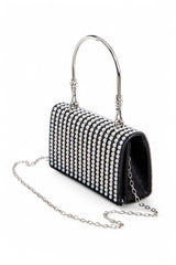 Women Pearl Accent Shoulder Chain Snap On Top Handle Clutch Zarnesh