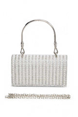 Women Pearl Accent Shoulder Chain Snap On Top Handle Clutch Zarnesh