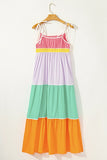 Women Cotton Color Self Tie Straps Block Maxi Dress Zarnesh