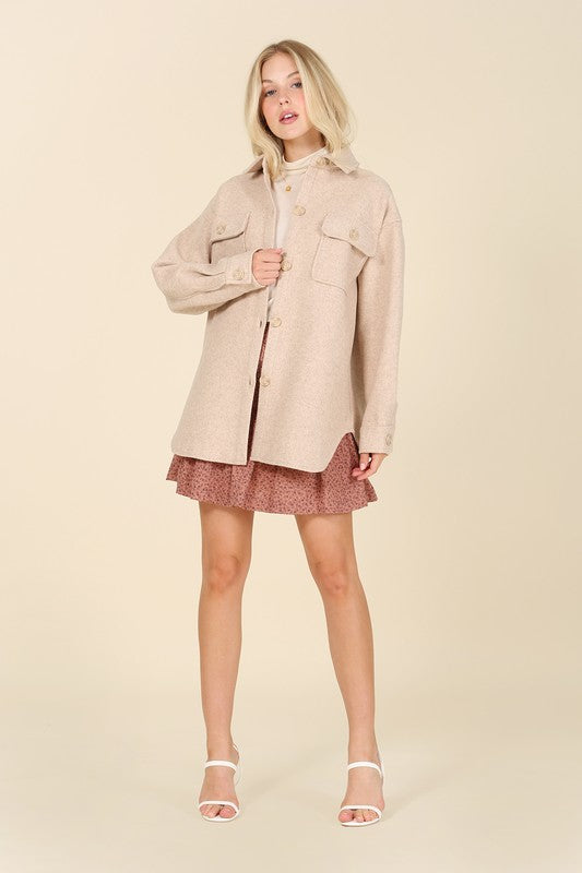 Women’s Light Beige Shacket with Pockets | Zarnesh