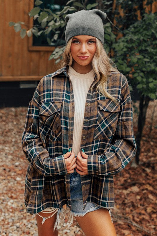 Women Plaid Print Pockets Buttoned Shirt Jacket | Zarnesh