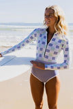 Women Plaid Printed Long Sleeve UPF50 Rash Guard Swimsuit Zarnesh