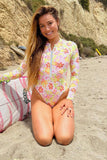 Women Floral Print One Piece Long Sleeve UPF50 Swimsuit Zarnesh