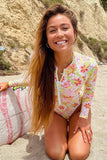 Women Floral Print One Piece Long Sleeve UPF50 Swimsuit Zarnesh